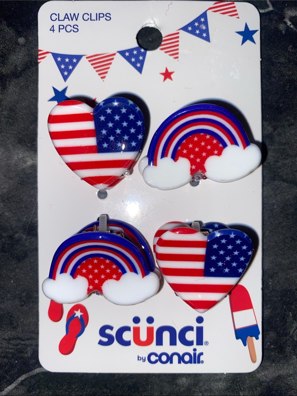 Scunci 4Pk. Patriotic 🇺🇸 Hair Claw Clips